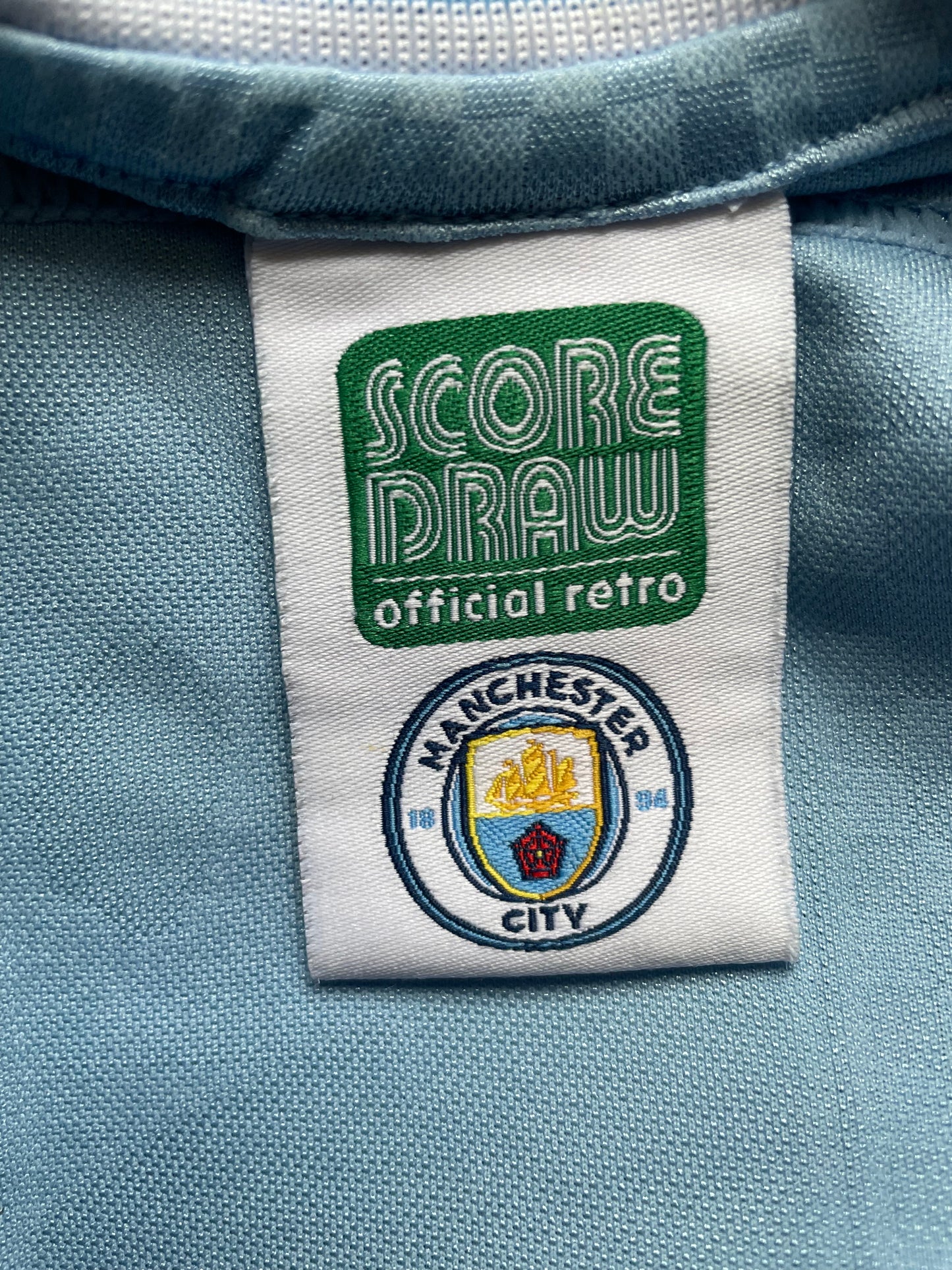 Manchester City Home Shirt 1995 -97 Score Draw (very good) Adults Small