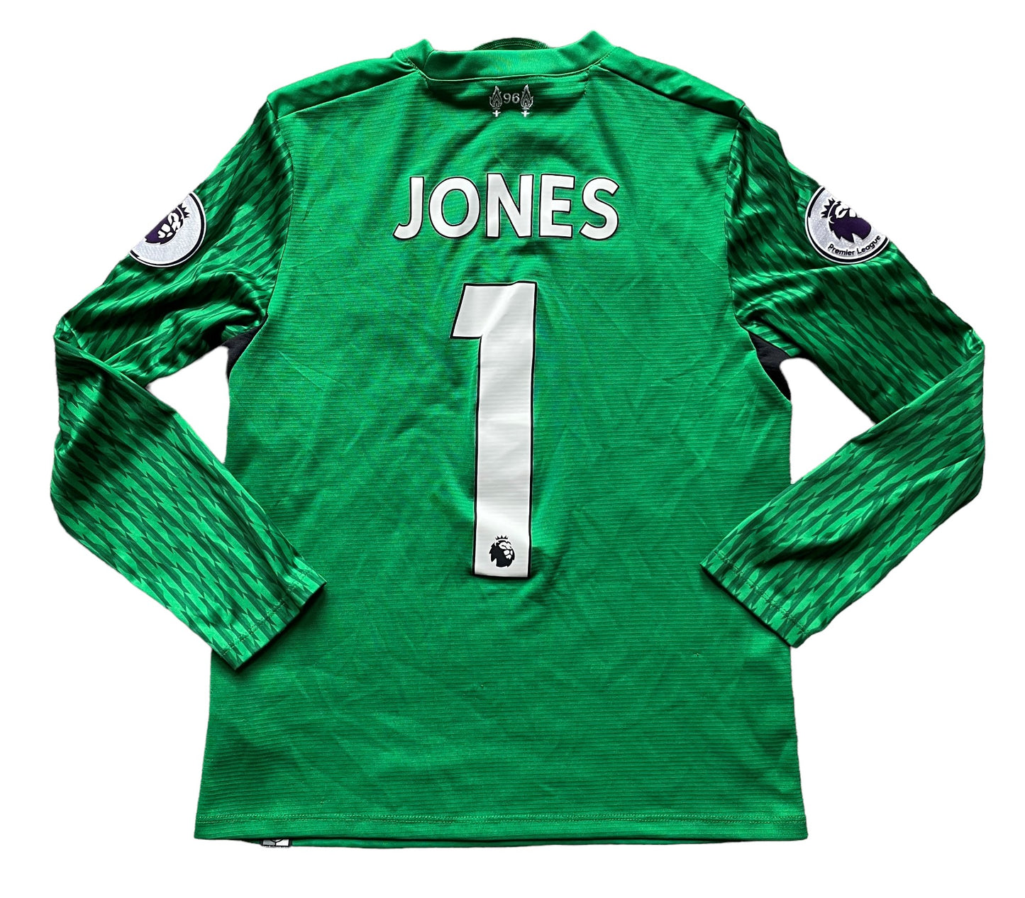 Liverpool Goalkeeper Shirt 2017/18 JONES 1 (excellent) Adults XXS/Medium Boys. Height 21.5 inches
