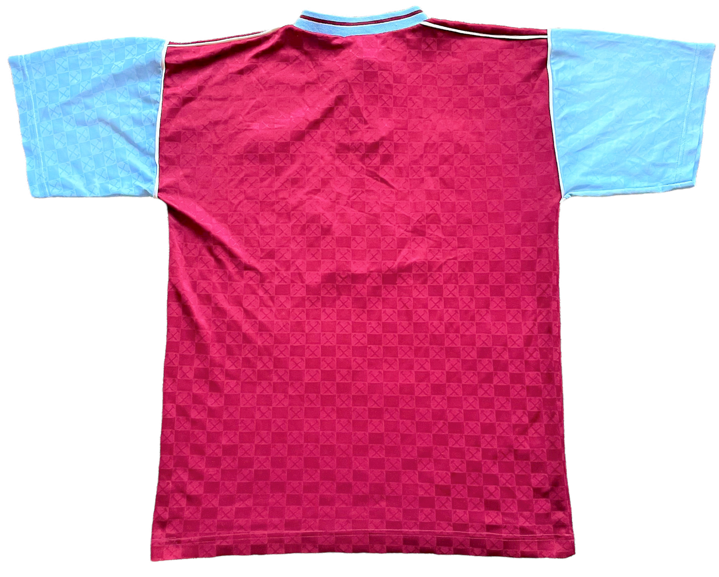 West Ham 1989 Home Shirt 1989/90 (good) No size, but is Adults Small. Height 24 inches